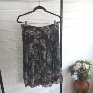 Emma James Black and Teal Paisley Midi Skirt Size 8